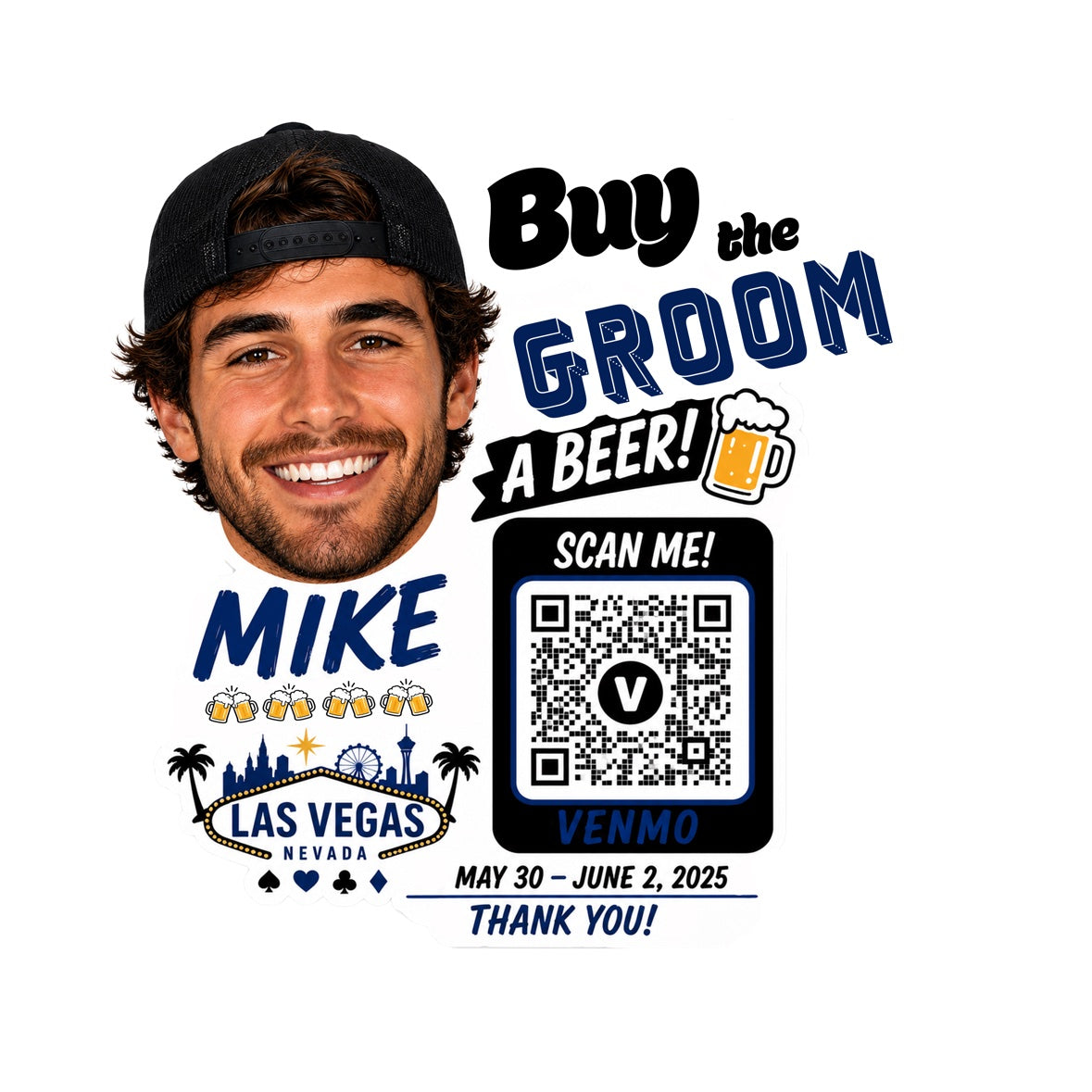 Buy the groom a beer custom QR code sticker example