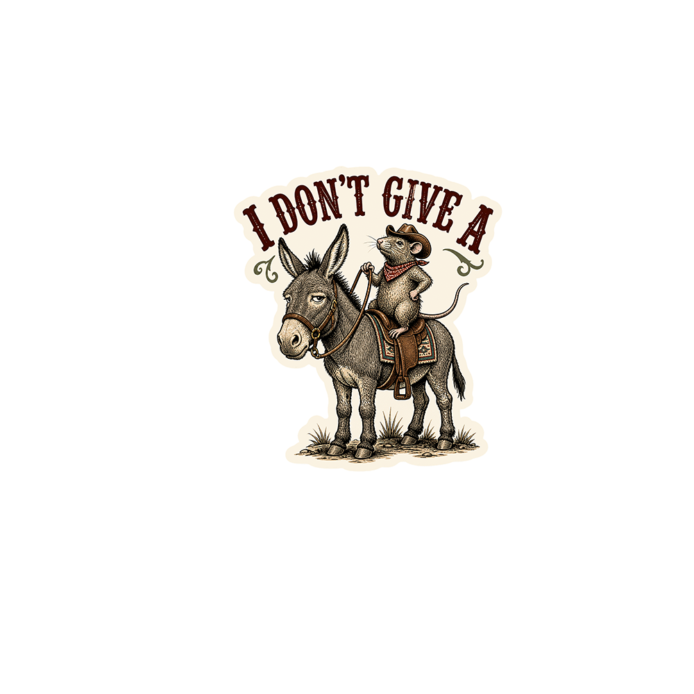 I Don't Give a Rat's Ass Sticker - cowboy rat riding a donkey