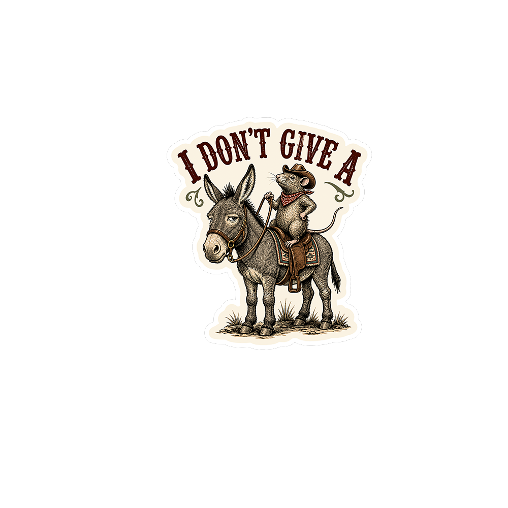 I Don't Give a Rat's Ass Sticker - cowboy rat riding a donkey
